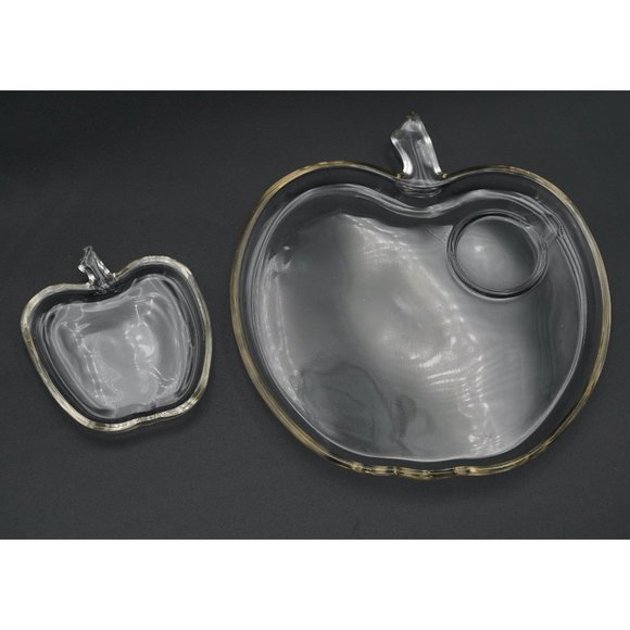 Vintage 1950s Hazel-Atlas Orchard Apple-Shaped Snack Plate & Coaster/Ashtray Set - Picture 2 of 3